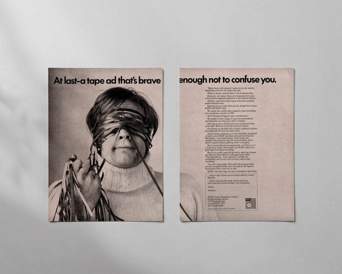 BASF—“At last–a tape ad that’s brave enough not to confuse you.”